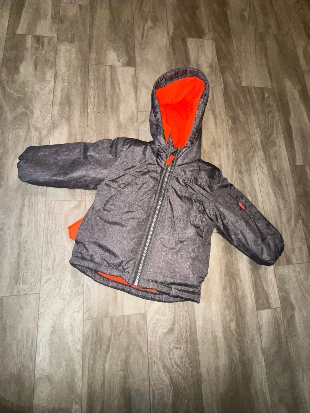 Carter's Charcoal Puffer Jacket with Orange Hood Lining
